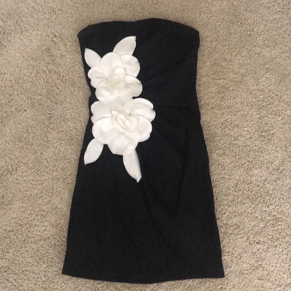 Black strapless flower dress
